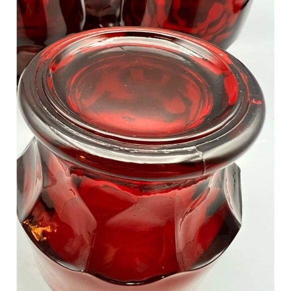 2- Vintage MCM Georgian /Honeycomb Ruby Red-5oz Flat Based Tumblers -3”x 2.75” - Picture 4 of 5